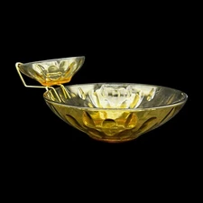 Hazel Atlas Yellow Amber Chip Dip 3 Piece Bowl Set Clip Mid Century Modern Vtg