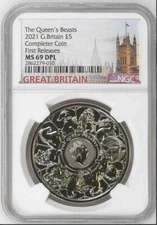 2021 UK Queen's Beasts: Completer £5 BU Coin NGC MS69 DPL First Releases