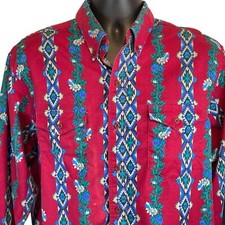 Vtg Wrangler 90s Aztec USA Button Up Western LS Sz 16 1/2 Cowboy Cut USA Made