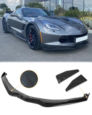 Front Lip Splitter For 14-19 Corvette C7 Z06 Stage 2 CARBON FLASH Side End Caps