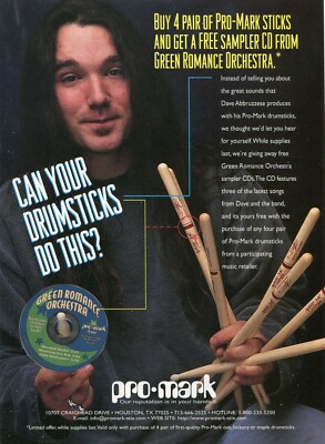 1997 Print Ad of Pro-Mark Drumsticks w Dave Abbruzzese Green