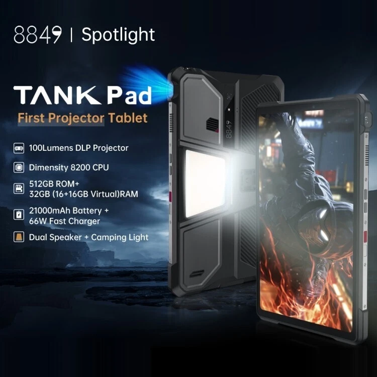 Unihertz 8849 Tank Pad Rugged Tablet PC & Projector, 16GB+512GB,  Android 14. - Image 2 of 4