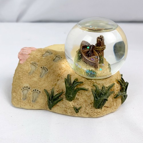 Footprints in the Sand Beach Scene Snow Globe Business Card Holder Nautical D4
