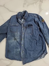 Distressed Heavy Duty Denim Cotton Workwear Longsleeve Unisex Button Down XL