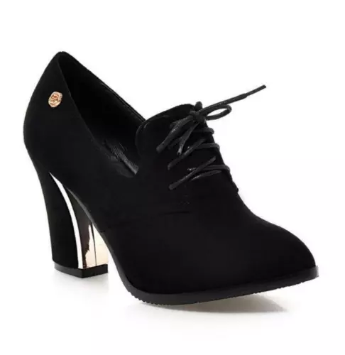 Womens Pointed Toe Shoes High Heels Lace-Up Oxfords Suede Fabric Ankle Boots^.^* - Picture 10 of 23
