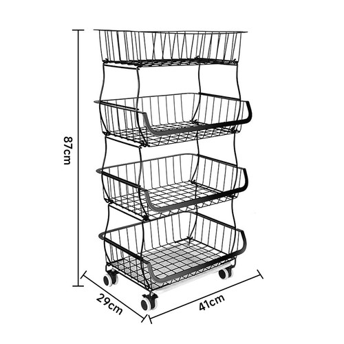 STORAGE STACKING WIRE BASKET STACKABLE SHELVES VEGETABLE FOOD KITCHEN RACK WHEEL - Picture 38 of 43