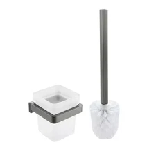 Wall-Mounted Toilet Brush and Holder in Graphite Gray with Stainless Steel Handl