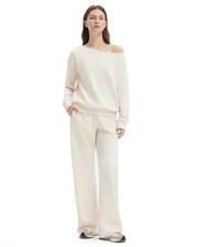 Women 2 Piece Lounge Matching Set Off Shoulder Sweatshirt Wide Small Apricot