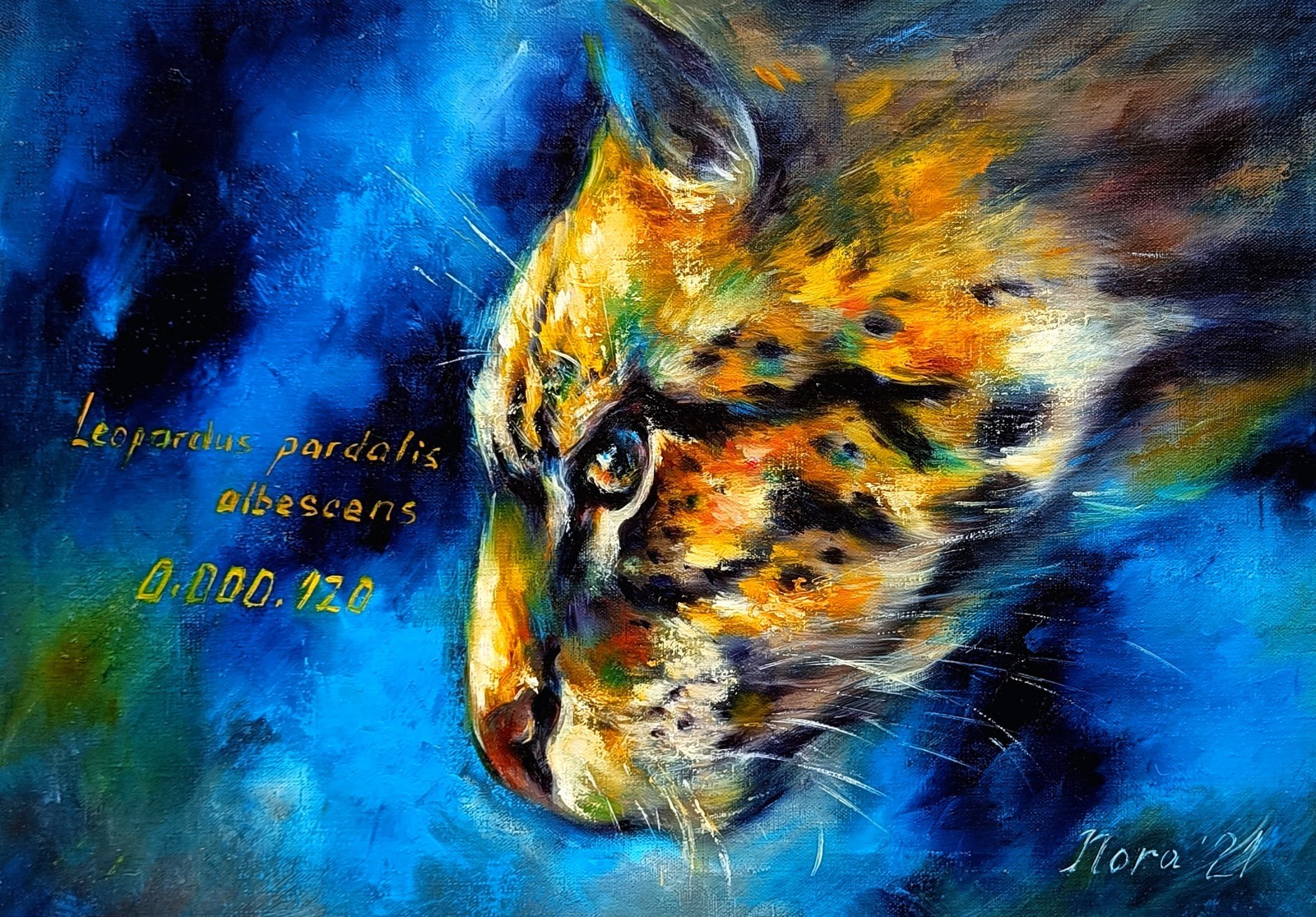 Ocelot Portrait Original Unique Oil Painting Linen Canvas Handpainted 16" x 24"