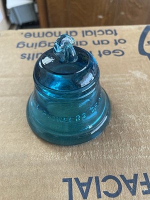 VTG Bell Telephone Pioneers of America Blue Glass Insulator Paperweight Aqua 