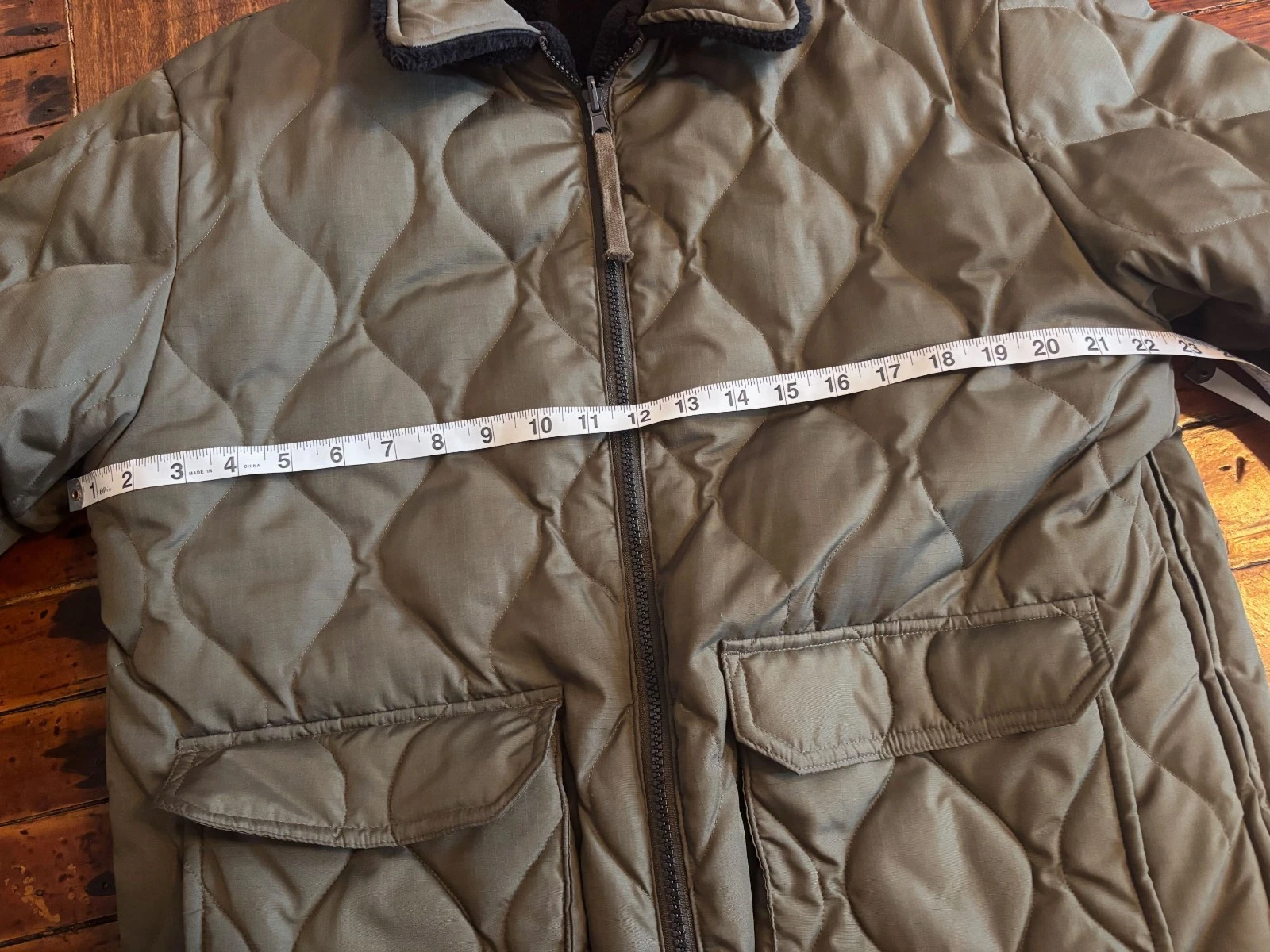 TAION Reversible Black Fleece / Quilted Olive Military Style Jacket - product detail image 4