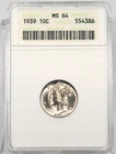 1939 Mercury Head Dime - ANACS Graded MS64 !!