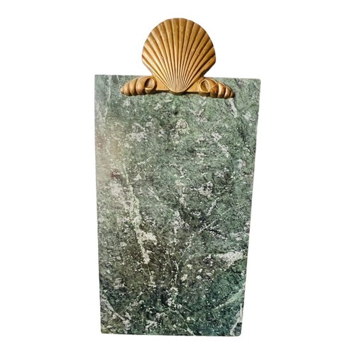 Vintage Green Marble Stone Cheese Charcuterie Board Brass Shell Handle Regency - 第 1/11 張圖片