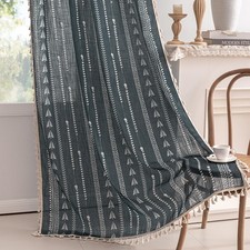 Boho Dark Grey Curtains 84 inch Long - Linen Blend Farmhouse Floral Patterned...