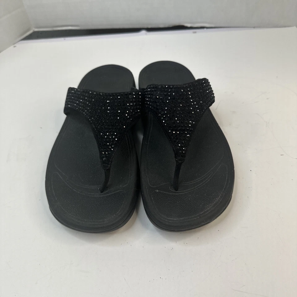 Fitflop Slinky Rokkit Black Diamond Sandal Women’s 6 Rhinestone Toning Thong - Image 3 of 4