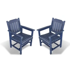Poly Lumber Patio Dining Chairs, HIPS Outdoor Dining Chairs, Navy Blue, 2-Piece