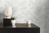 Vliestapete Mit Floraler Bemusterung – Weiß, GrüN, Grau
