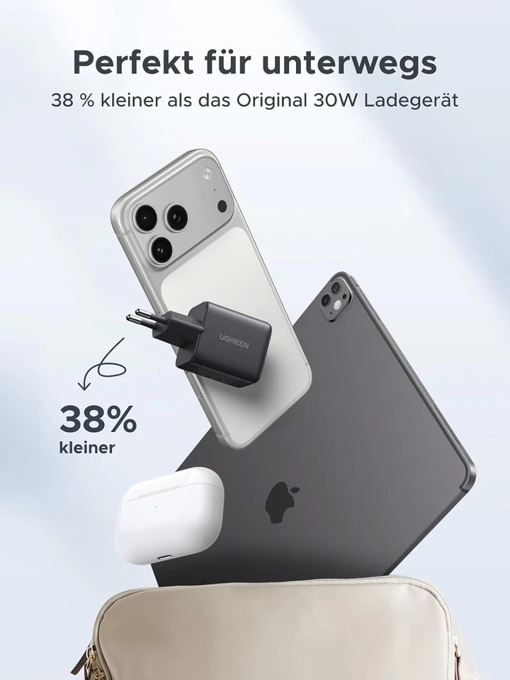 UGREEN 30W GaN USB C Ladegerät 3 Port PD Schnellladegerät Für iPhone Samsung - Bild 4 von 4