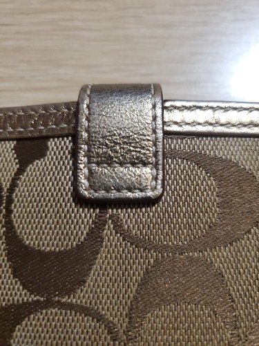 Portefeuille Coach Slim Snap Cuir Marron Doré Compact à Chèques, Carte, Sac à Main - Photo 12/12