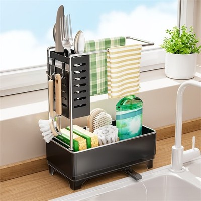 Effizienter Küchenspüle Organizer mit Schwammhalter und Seifenspender Bar