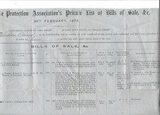 TASMANIA TRADE PROTECTION ASSOCIATION 1878 PRIVATE LIST OF BILLS OF SALE WILMOTT
