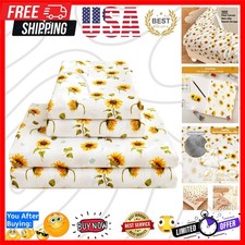 Floral Sheet Set Queen, Sunflower Printed Bed Sheets Queen, Cozy Double Brush...