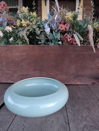Vintage MCM Napco 8 1/4" Teal Circular Ikebana Planter