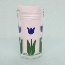 Swanky Swig Juice Glass Blue Tulips 1950’s