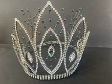 Vintage Large Rhinestone Metal Tiara Crown America’s Theme Pageant Celebration