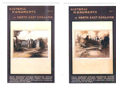 EISENBAHN POSTER 2 POSTKARTEN HISTORISCHE DENKMALE IM NORDOSTEN ENGLAND