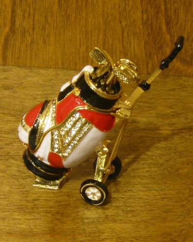 Jeweled Terra Cottage Trinket Box #TJ128 GOLFBAG, NEW/Box From Retail Store 3.5" - 第 1/2 張圖片