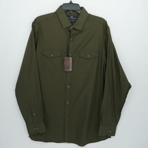 Hart Schaffner Marx Men's Long Sleeve Shirt L Olive Green 100% Cotton NWT $89.50