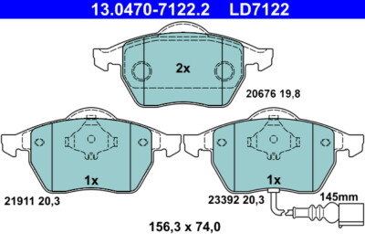 ATE 13.0470-7122.2 brake pad set, disc brake for Audi, Seat, Skoda, VW