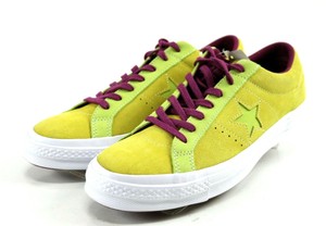 burgundy and yellow sneakers