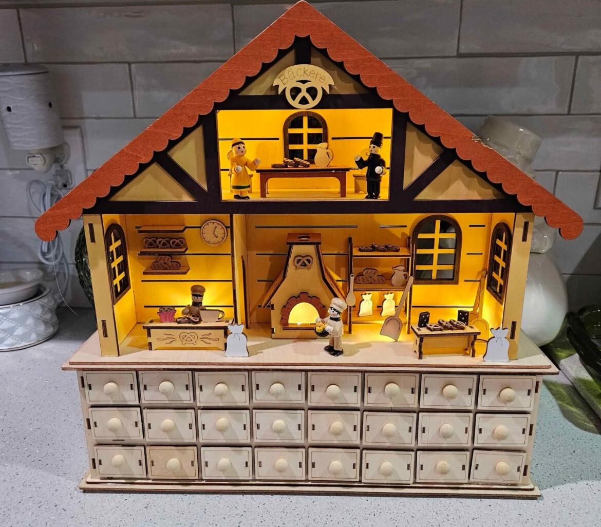 Gerson Co Lighted Advent Calendar Bakery Shop Wood Christmas Countdown