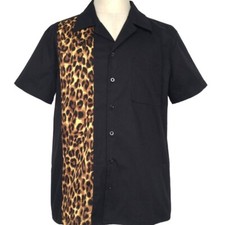 Mens Short Sleeve Shirts Leopard Print Rockabilly Retro Clothing Bowling Shirts