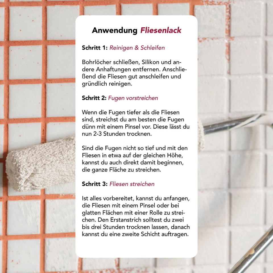 Fliesenlack Matt Fliesenfarbe Lack Farbe Bad Küche Fliesen Weiß Grau & Farben - Bild 3 von 4