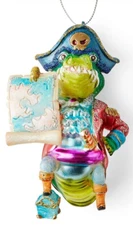 Pirate Peg Leg Alligator Croc Gasparilla Christmas Glass Holiday Car Ornament