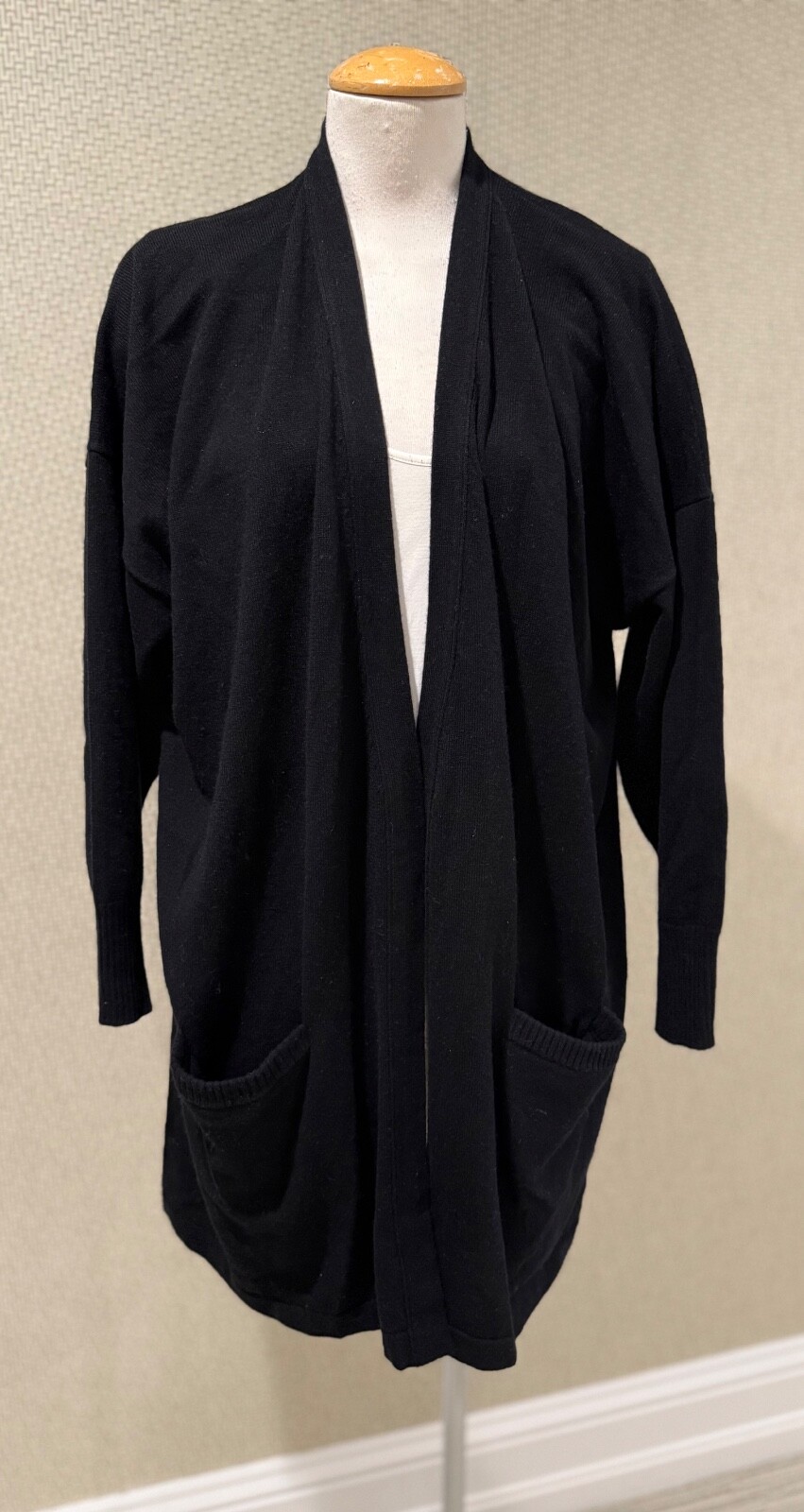 Shamask Oversized Black Cashmere  Knit Open Front Cardigan Sweater Shamask Sz 2
