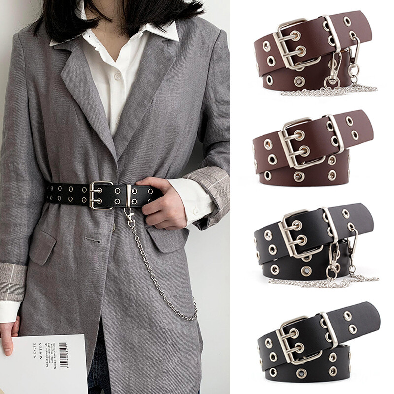 Premium Double Row Grommet Belt 2 Hole PU Leather Web Stud Premium Double Row Grommet Belt 2 Hole PU Leather Web Stud