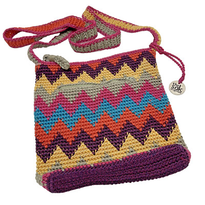 The Sak Boho Woven Crossbody purse zigzag chevron colorful NWOT