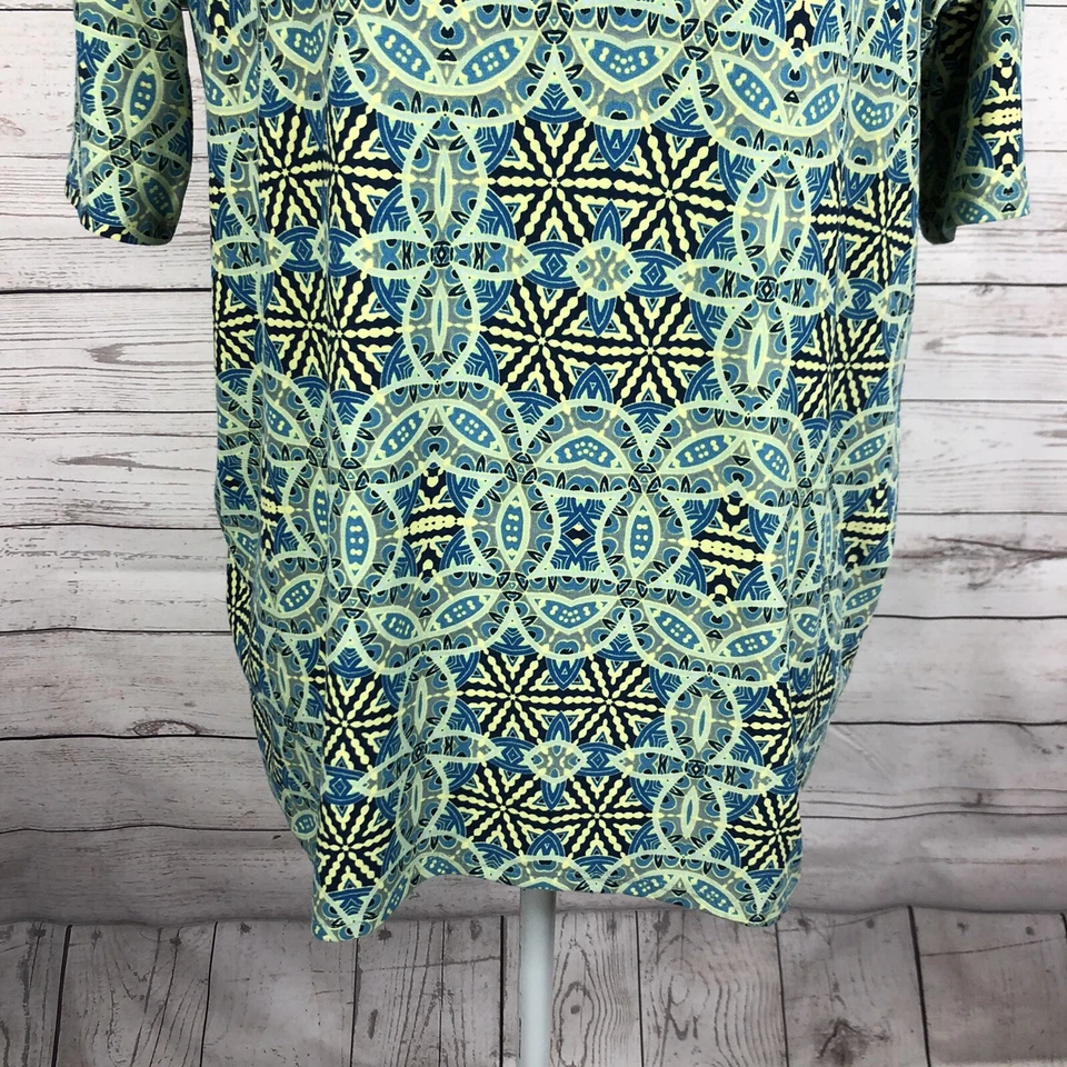 Túnica LuLaRoe Irma para mujer talla XXS azul amarillo top geométrico suave usada en excelente estado Foto 3 de 4