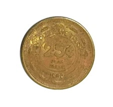 1983 CHUCK E CHEESE 25 Cent IN PIZZA WE TRUST Brass Game Token, Date Stamped