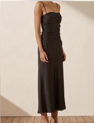 Shona Joy Midi Black Dress Size AU 6 US 2 Ruched Bodice Onyx Formal BNWT  RRP$295 | eBay