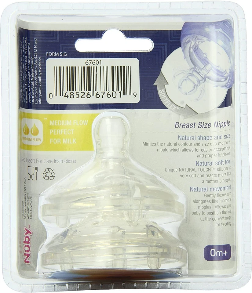 Nuby Natural Touch Breast Size Nipples 2-Pack – Medium Flow – 0m+ NEW - Image 2 of 4