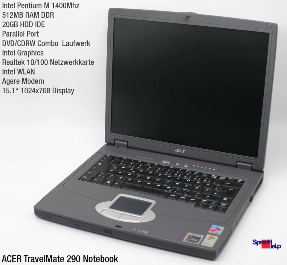 Notebook Acer TravelMate 290 Pentium M 1400 Laptop Win Windows XP 2000 98 WLAN - Immagine 2 di 4