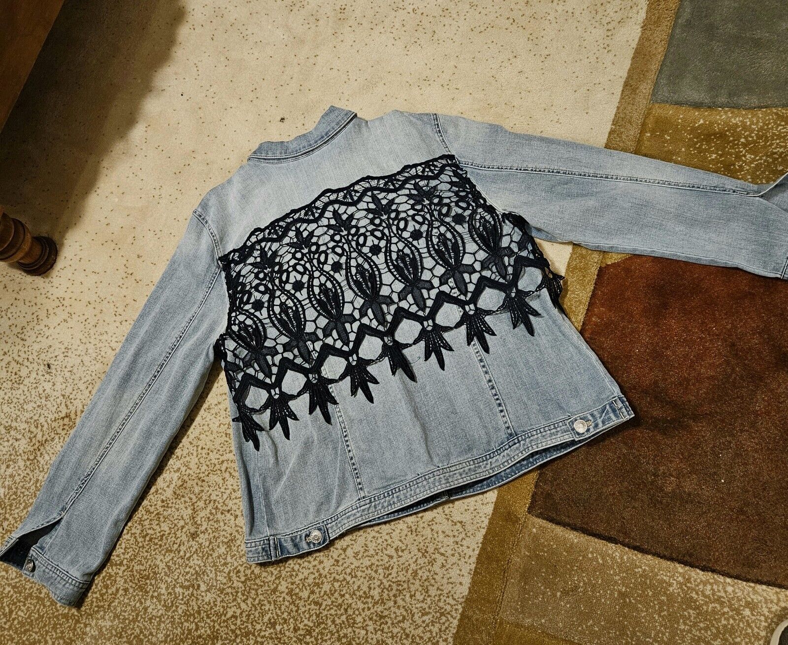 Chicos Denim Jacket Size 3 With Back Lace Embelli… - image 1