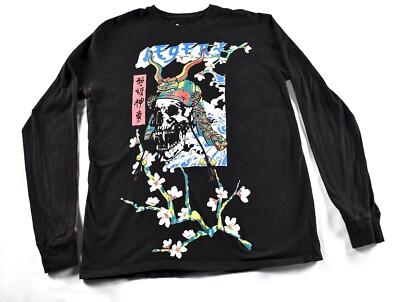 Original Gravity Mens Long Sleeve Shirt Skull Helmet Roses Graphic Tee Small