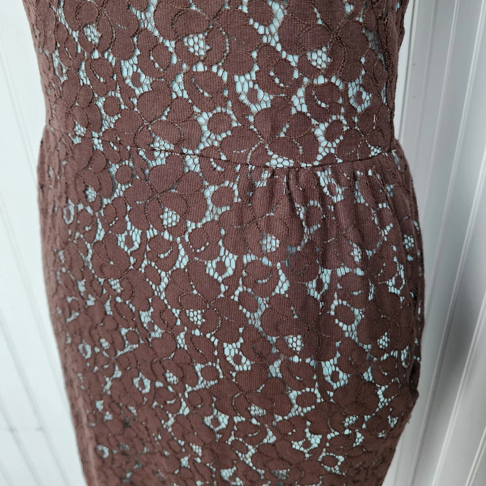 Isaac Mizrahi Womens Lace Aqua Blue Brown Floral Lace Sheath Dress Sleeveless XS - Image 4 of 4