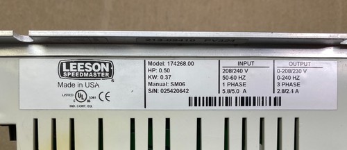 Leeson 174267 Speedmaster AC VFD DRIVE 0,33 PS Zoll: 208/240 1 Ph Out 0-230 VAC 3 Ph - Bild 4 von 6